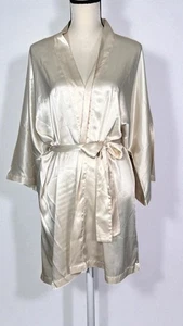 Vintage Calvin Klein Off White Satin Kimono Morgenmantel Gürtel Einheitsgröße hergestellt in den USA - Bild 1 von 18