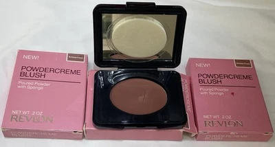 3 Lot Compact Revlon Powdercreme Blush With Sponge Amberfrost 0.2 Oz READ - Image 1 of 4