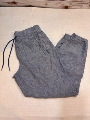 Athleta 100% Linen Pants Women’s Size 6 Blue Wide Leg Drawstring Waist Coastal - Image 1 of 4