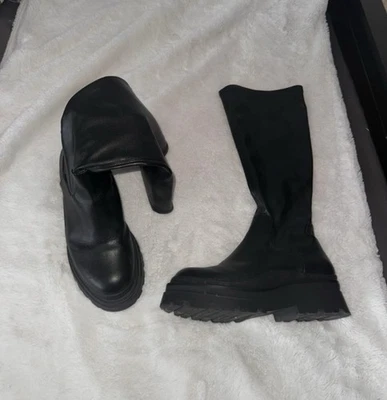 Aldo Stiefel Plateau 39 Lederimitat Schwarz Plateaustiefel Für Breite Waden - Bild 1 von 4