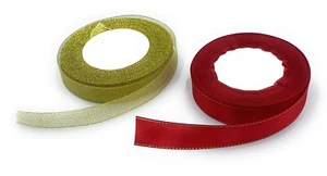 2 Rollos de Cintas de Navidad Metálicas Brillantes Dorado + Rollo Rojo Cinta de Envoltura de Regalo - Imagen 1 de 1