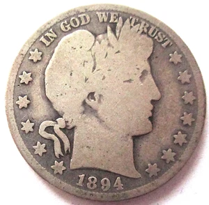 Moneda de medio dólar barbero 1894 buena/en muy buen estado sin problemas - Imagen 1 de 2