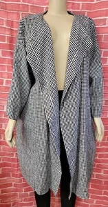 Not Perfect Linen Gingham Plaid Black/White Womens Open Jacket Oversize M/L #C2 - Picture 1 of 8