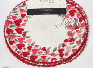 Nicole Miller Valentines Day Pink Red Hearts Roses Round Placemats Set of 4 - Picture 1 of 5