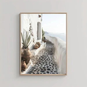 Aesthetic Santorini with Plant Pots Poster Premium Quality Choose your Size - Picture 1 of 3