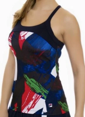 Camiseta sin mangas FILA Heritage Print Twist espalda deportiva tenis correr azul marino real NUEVA para mujer XS Foto 1 de 4