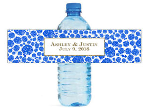 Blue & Gold Foil Frame Wedding Anniversary Engagement Party Water Bottle Labels