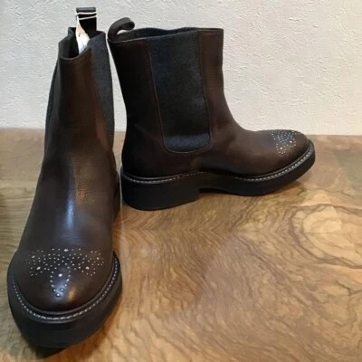 Brunello Cucinelli Botas de Cuero Zapatos Talla 37 Diamante Natural Polvo ITALIA Nuevas Foto 1 de 4