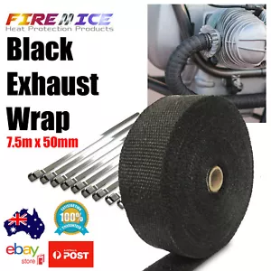Exhaust Wrap Motorbike Motorcycle Bike Black 7.5m x 50mm Harley Heat Wrap - Picture 1 of 10