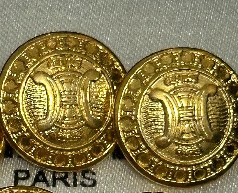 pair of vintage rare gold plated CELINE PARIS buttons metal loop shank 1980s  - Image 1 of 4