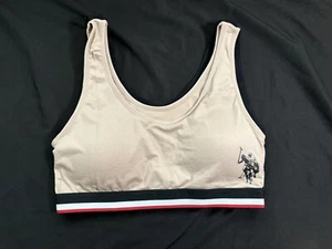 U.S. Polo Assn. Logo Spandex Beige & Black Sports Bra Large Womens 2 Pack New - Picture 1 of 6
