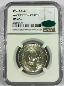 1953-S NGC MS66+ Washington-Carver Classic Commem Half Dollar with CAC Label - Picture 1 of 2