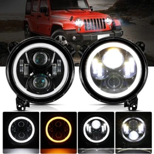 AUXBEAM 9" Amber White LED Headlights for Jeep Wrangler JL with DRL & Turn Light - Picture 1 of 12