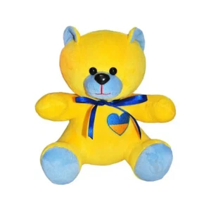JUGUETE DE OSO DE PELUCHE SUAVE UCRANIANO PELUCHE CON ESCUDO DE ARMAS TRYZUB AMARILLO - Imagen 1 de 1