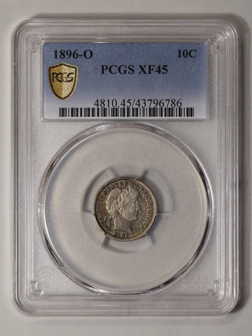 1896-O 10C Barber Dime PCGS XF45 Cover