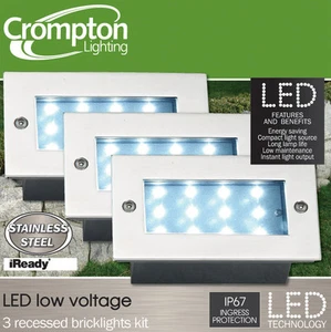 3 Piece Stainless Steel LED Recessed Mini Brick Lights Kit - Complete Kit DIY - Picture 1 of 7