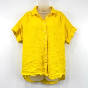 J Crew Top Women's M Neon Yellow 100% Baird Mcnutt Irish Linen Lagenlook Preppy - Picture 1 of 11