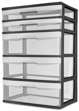 5 Drawer Wide Tower Storage Sterilite Organizer Cabinet Heavy Plastic Heavy Duty