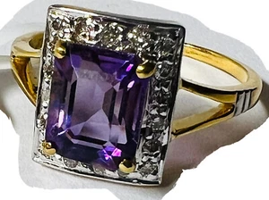 Natürlicher Diamant Amethyst 0,25 14kt massiv Gelbgold Ringgröße 6 # NEU - Bild 1 von 17