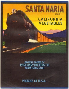 *Original* SANTA MARIA Train Steam Engine RAILROAD Cal Veg Label NOT A COPY! - Bild 1 von 1