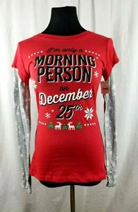 Rotes Langarmshirt Junior I'm Only a Morning Person on December 25th M (7-9) - Bild 1 von 5