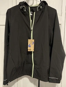 Asics Running Jacket Full Zip Reflective Hooded Black Women Sz M Zip Pockets - Picture 1 of 9