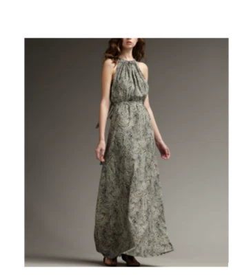 Leifsdottir синий/кремовый абстрактный печать шелк с бретелью через шею макси платье размер 0 - Изображение 1 из 4