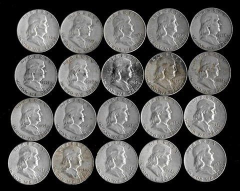 ROLL (20) FRANKLIN HALF DOLLARS 90% SILVER (1949-63) LOT E12 Cover