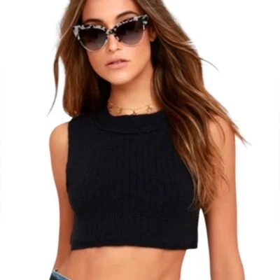 NWT BP Nordstrom Cropped Rib Knit Sweater Top Vest Black Size M - Image 1 of 4