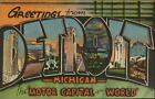 Detroit Michigan Large Letter Motor Capital Of World Multiview Linen Postcard