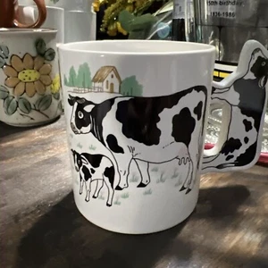 Tazza da caffè scena fattoria Holstein manico mucca mucca e vitello pascolo - Foto 1 di 5