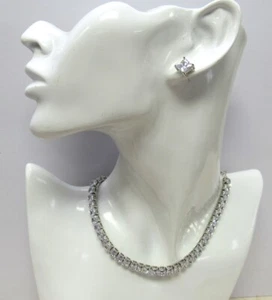 Silver Plated Clear Cubic Zirconia Necklace Earrings Set Wedding Evening #17848 - Picture 1 of 7