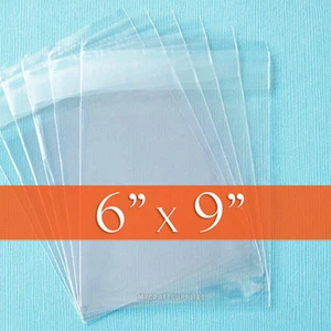 100 Clear Cello Bags, 6x9 inch Resealable Cellophane OPP Poly Sleeves, 6" x 9" - Picture 1 of 1