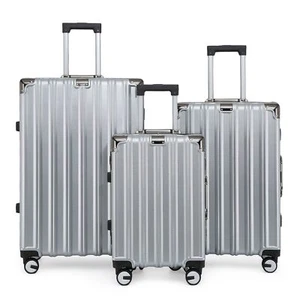 ual 4 Wheel ABS Luggage Trolley Hard Shell Cabin Suitca Silver Set Dse - Picture 1 of 32
