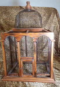 Large Dome Top Wood and Metal Wire Birdcage - Picture 1 of 12