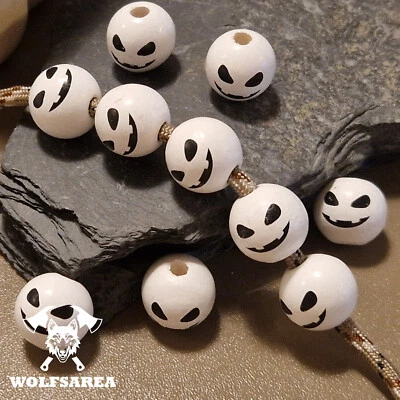 Großlochperlen 10 Schima Holzperlen basteln mit Monster Gesicht Halloween Beads - Bild 1 von 4