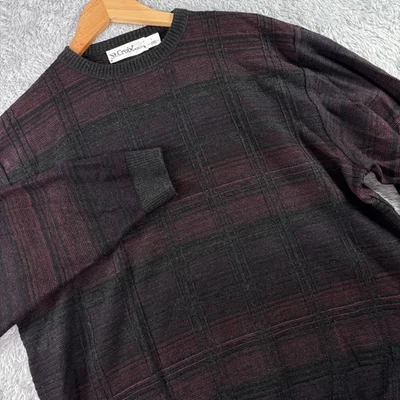 St Croix Knits Sweater Mens L Wool Blend Black Red Plaid Crewneck Pullover - Image 1 of 4