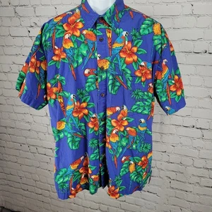 Vintage High Seas Blue Parrot Hawaii Kurzarm Hemd Hergestellt in den USA Größe Large L - Bild 1 von 11