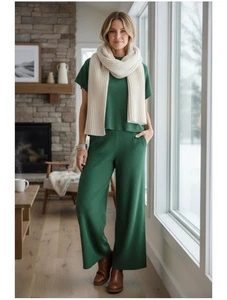 Zenana Green Ribbed 2tlg Wide Leg Set Medium Oversized - Bild 1 von 5