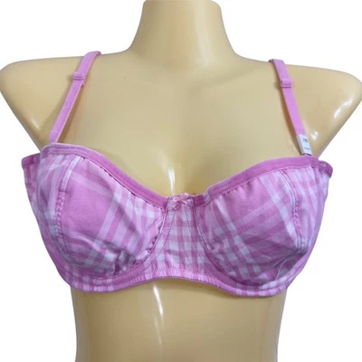 NWT PINK Victoria's Secret Plaid Balconette Bra 38C Unlined Pink White Check - Image 1 of 4