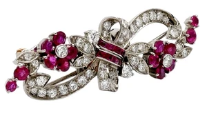 1.36ct Natural Diamond 14K BIS Hallmarked White Gold ruby Wedding Brooch Pin - Picture 1 of 9