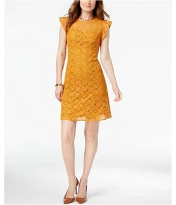 Michael Kors Womens Lace Flutter Sleeve Mini Dress, yellow, 10 - Picture 1 of 1