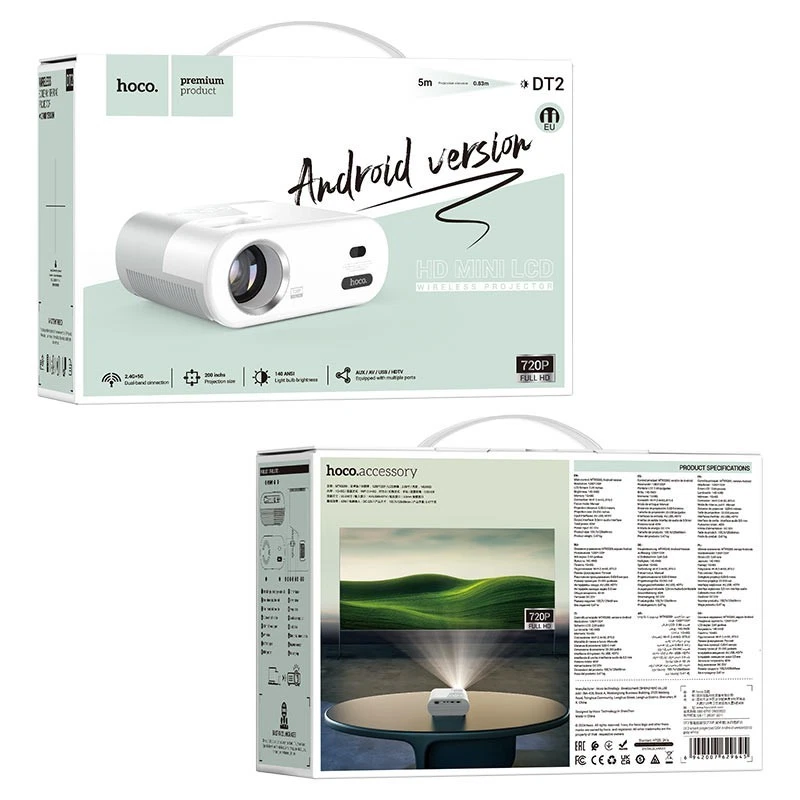 Hoco DT2 Smart Projector 720P HD Android WiFi Bluetooth LED Home Cinema HDMI USB - Image 1 of 4
