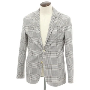 [Used] Eleventy Rayon Nylon Jersey Check Jacket White x Black x Brown [Size 50] - Picture 1 of 7