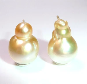 Ohrringe 750 Gold Südsee-Perle urige doppelte Südsee-Perlen 17-18 mm lang - Picture 1 of 11