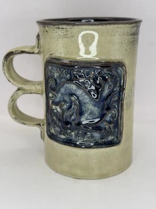 Vtg Baldelli Italy Pottery Mug Cup Double Handled Horse Fox in Medallion MCM HTF - Picture 1 of 24