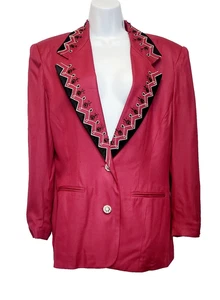 Blazer Chaqueta Borgoña De Colección R&K Originales Seda Bordado Con Cuentas Para Mujer 10 MED - Imagen 1 de 14