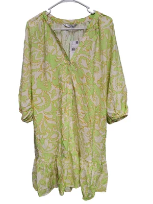 Vestido Mango MNG Estampado Lazo Lima Nuevo con Etiquetas EE. UU. Talla 10 Volantes Botón Delantero Foto 1 de 4