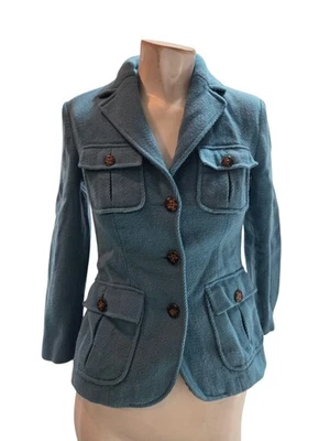 Abrigo para mujer Bloomingdale's 2p vintage de lana verde azulado botón sarga de campo  Foto 1 de 4