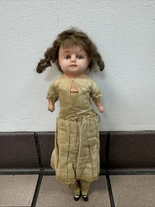 Antique Doll German Paper Mache Glass Eyes Orig Wig Straw Filled Body Pre 1900s - Picture 1 of 11